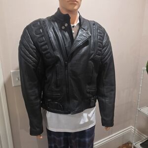 90s Vintage Raider Heavy Leather Motorcycle Jacket Size 48 Black